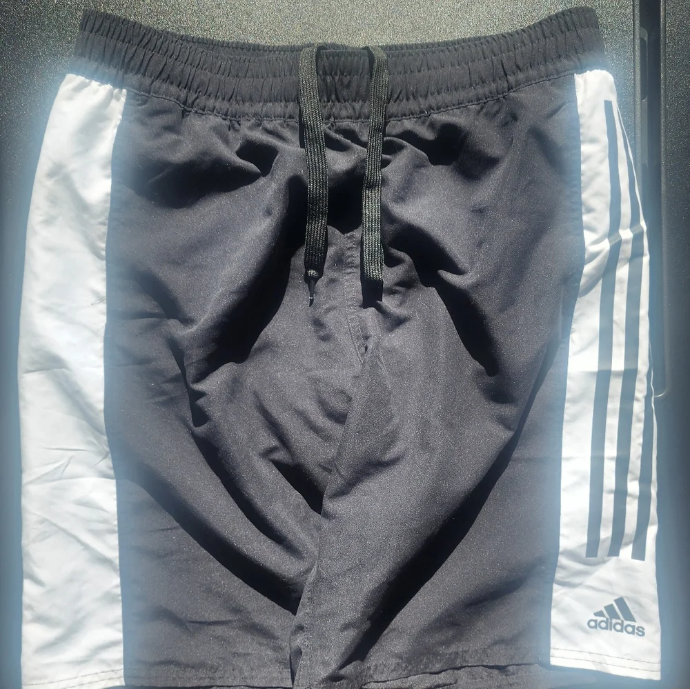 adidas Black Swim Trunks with White Side Panels